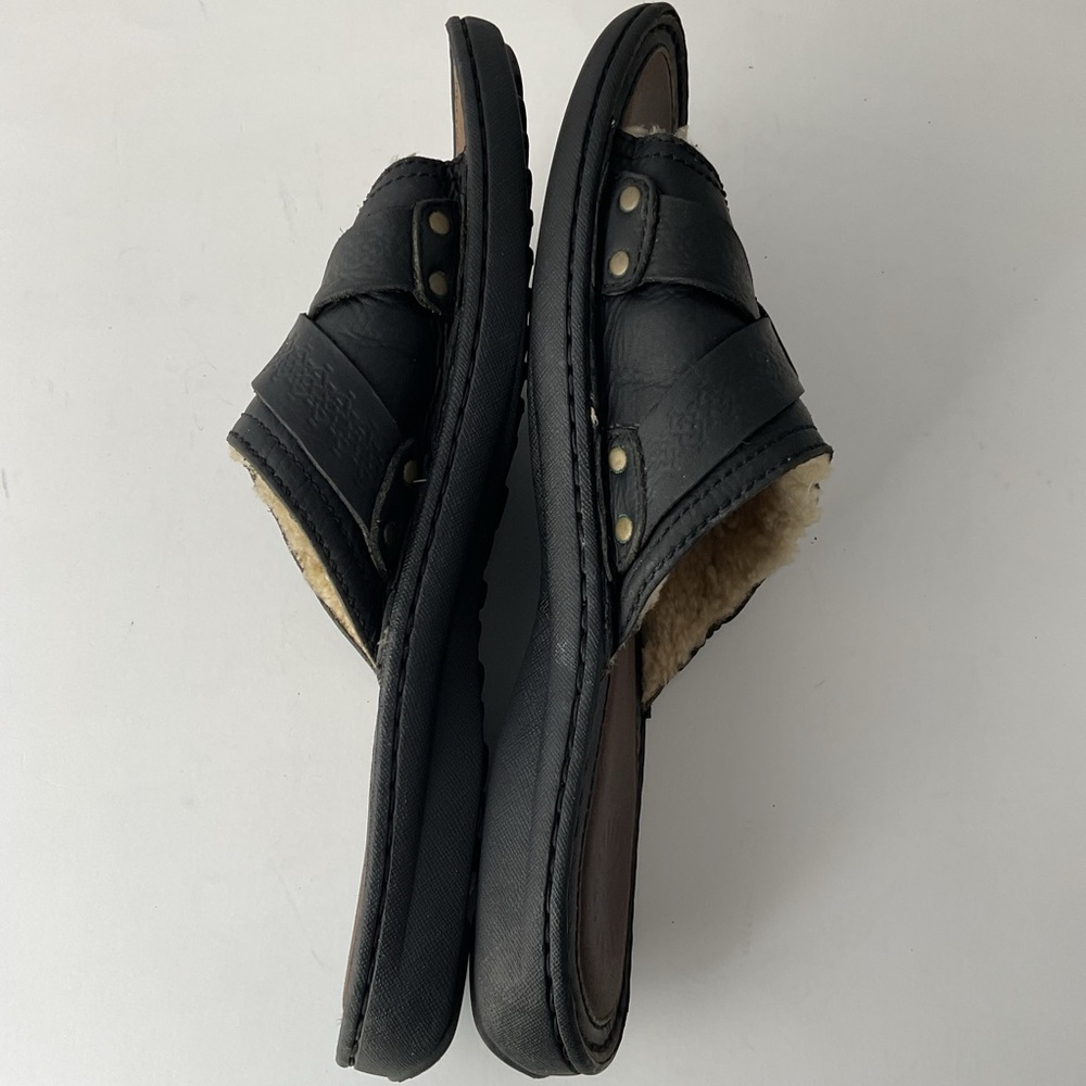 UGG Wainscott Black Leather Cross Strap Luxury Sandal Slides Mens Size 12 - Picture 7 of 10